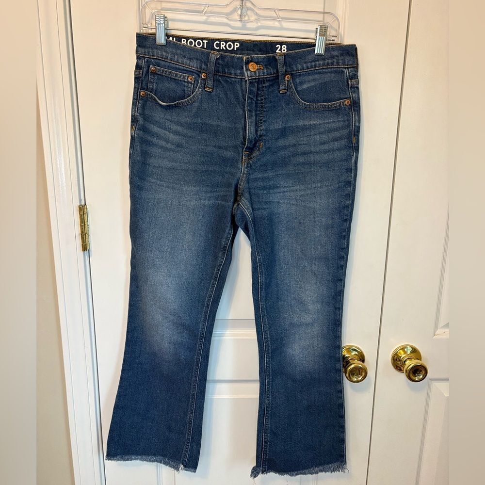 J.Crew Demi Boot Crop Jeans 28 Blue Raw Hem Stretch Lyocell Denim